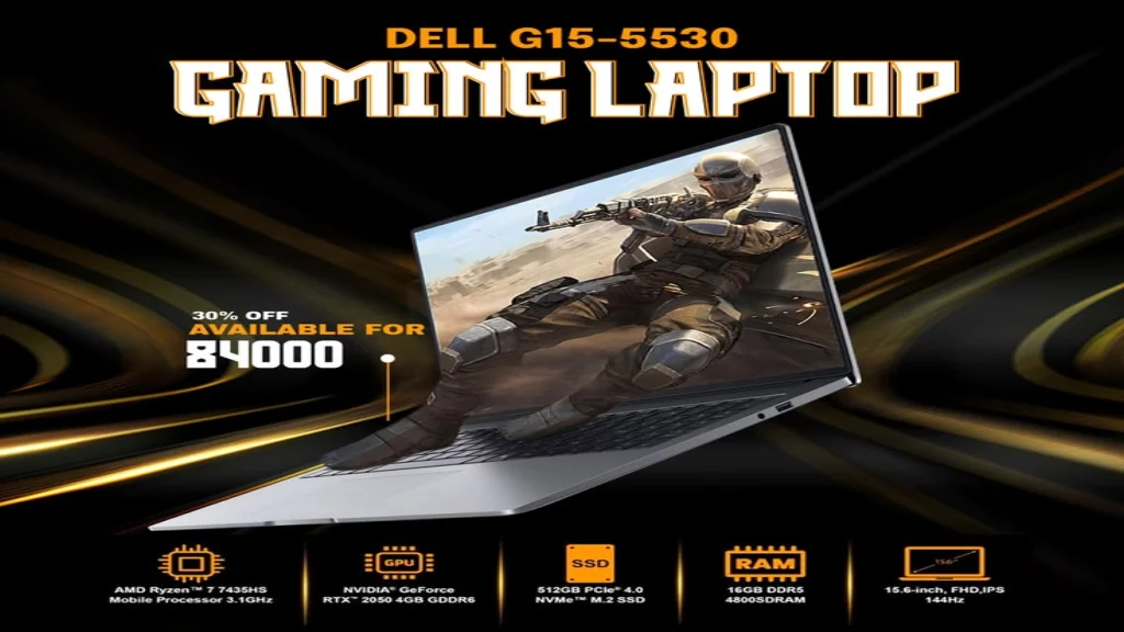Dell gaming laptop with premium display, perfect for gaming and creative work
