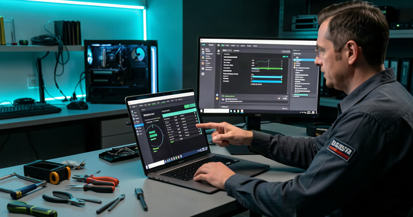 HiTech Computer technician performing professional malware removal on a laptop in Singapore